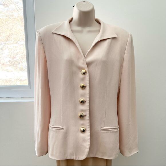 Vintage Dior Blazer Pink‎ Christian Dior Padded Shoulder Suit Jacket Size 10 - Picture 1 of 12